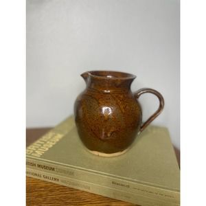 Jug Bulbous Pitcher Brown-Salt Glazed Studio Pottery Primitive Boho